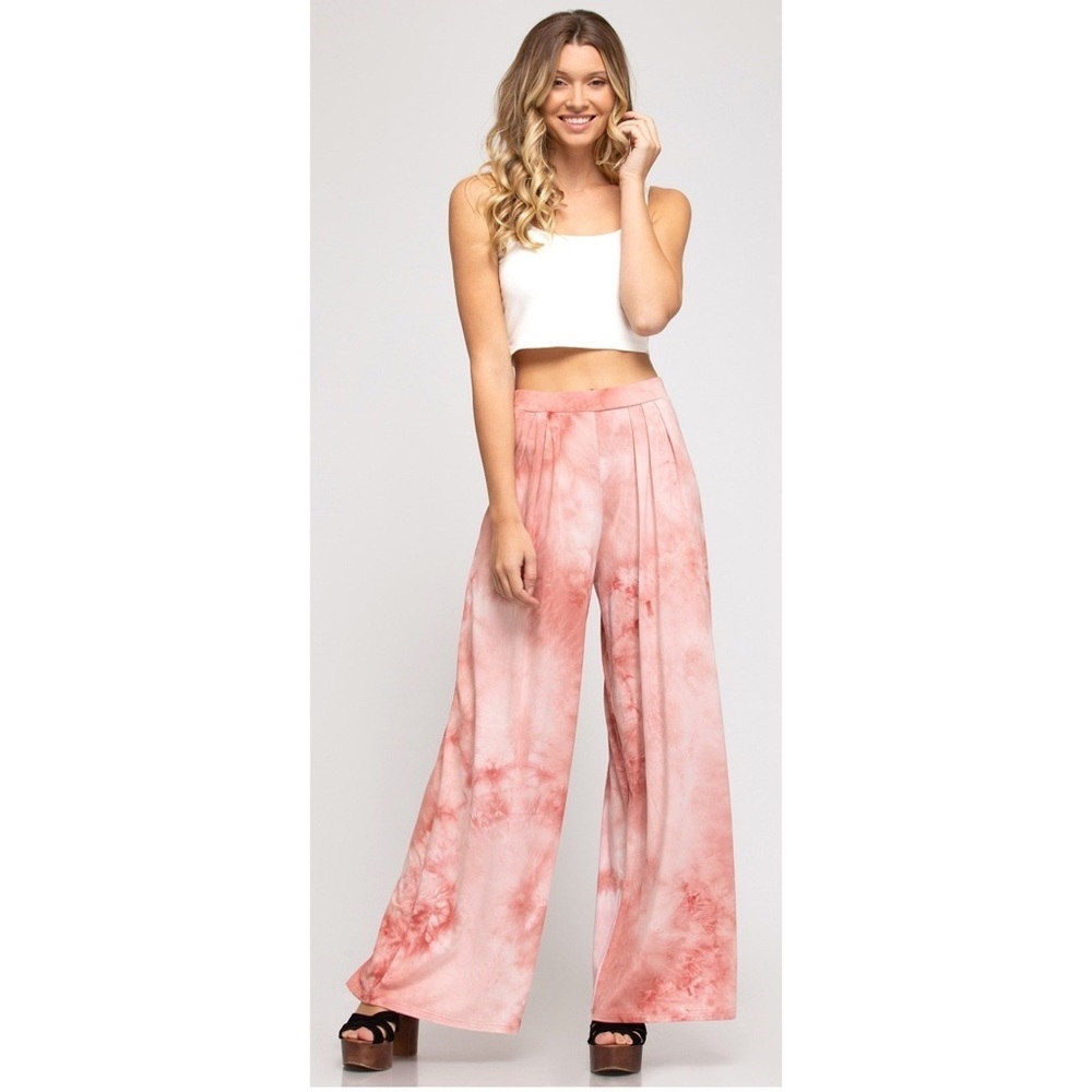 Pink Wide womens size S Leg Pants Casual Pants boho Tie Dye Wide Leg Stretch New